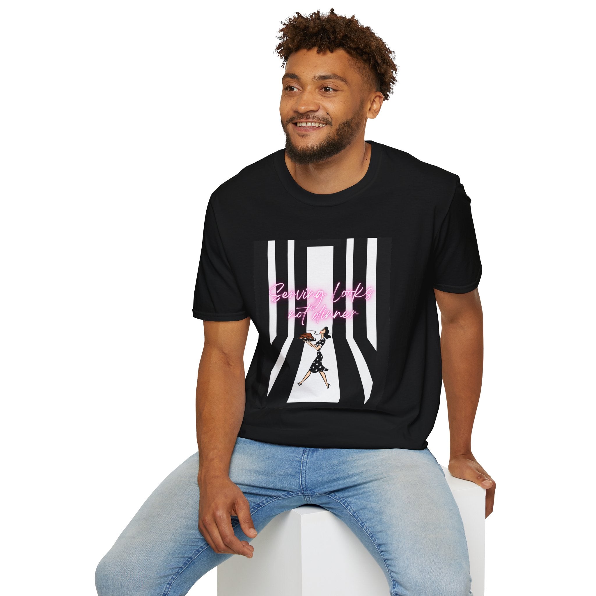Serving Looks, Not dinner. Unisex Cotton Tee, Retro housewife edgy shirt, Style & comfort