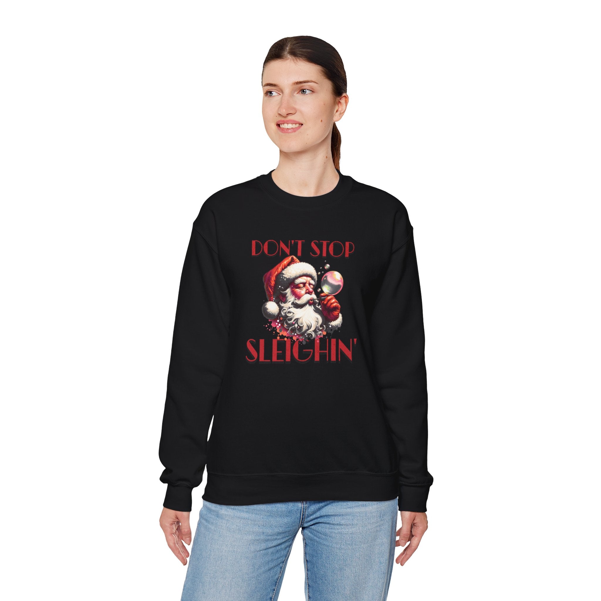 Festive Santa Sweatshirt - Don't Stop Sleighin' , Unisex Polyblend Comfort
