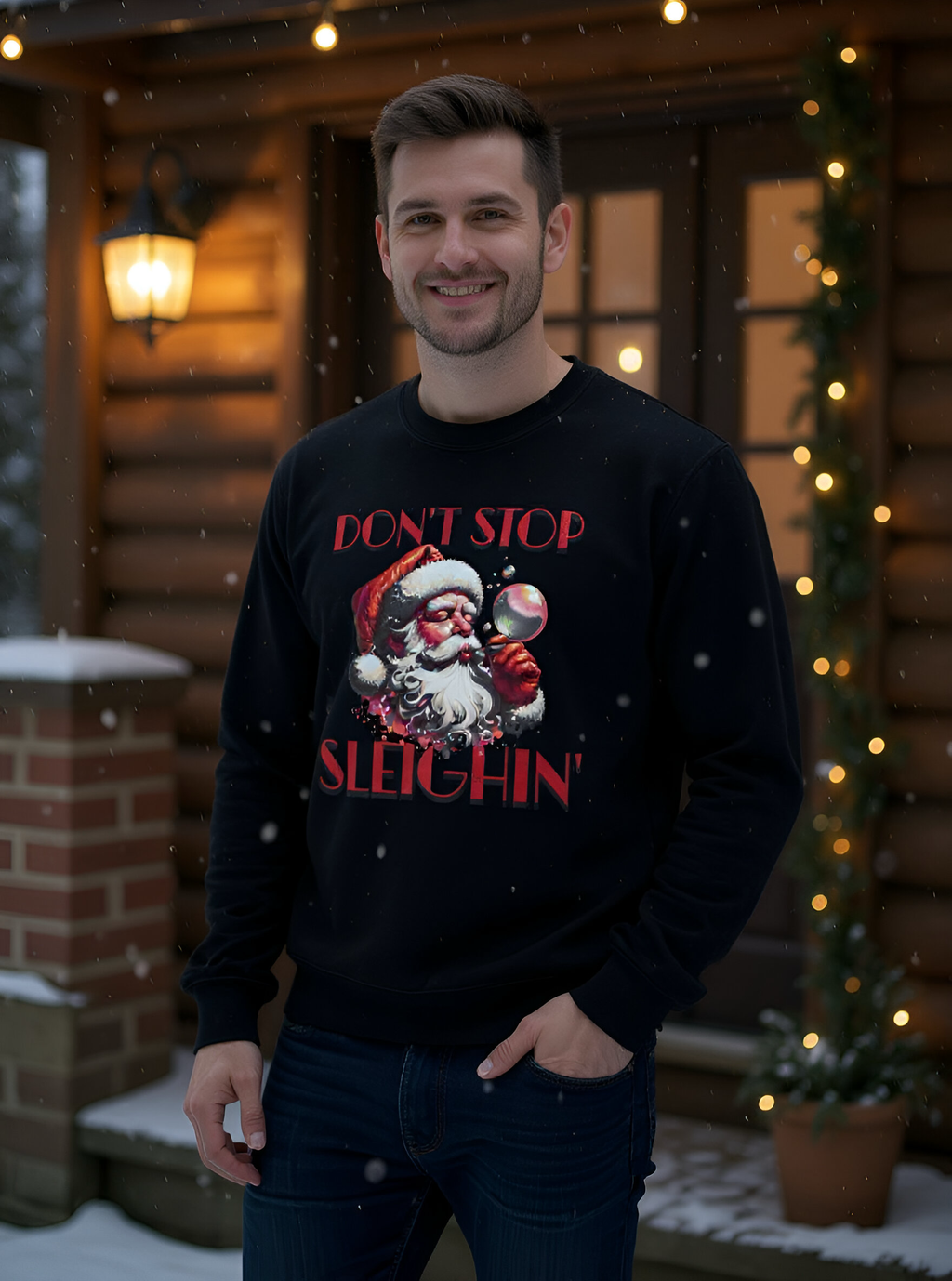 Festive Santa Sweatshirt - Don't Stop Sleighin' , Unisex Polyblend Comfort