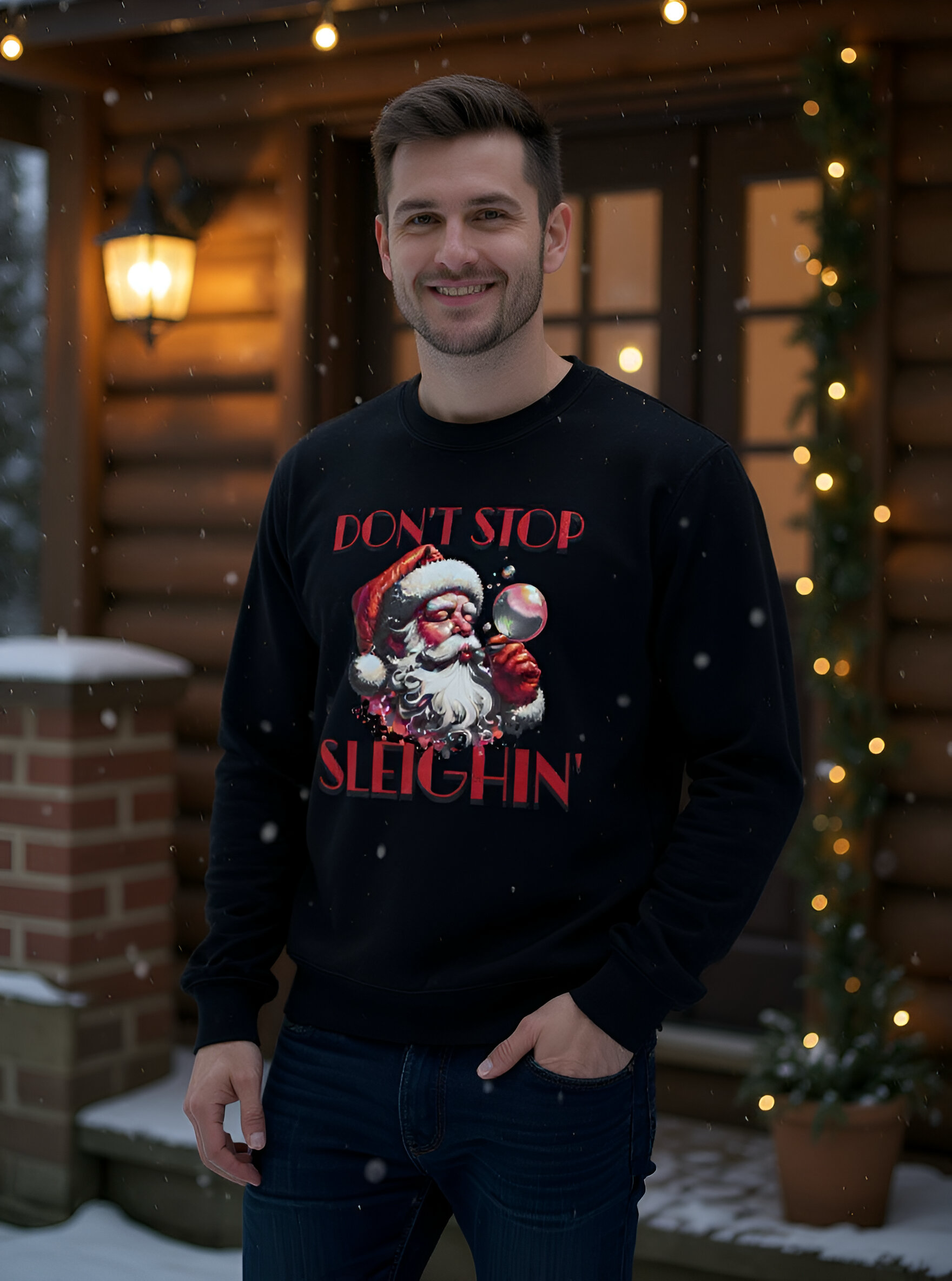 Festive Santa Sweatshirt - Don't Stop Sleighin' , Unisex Polyblend Comfort