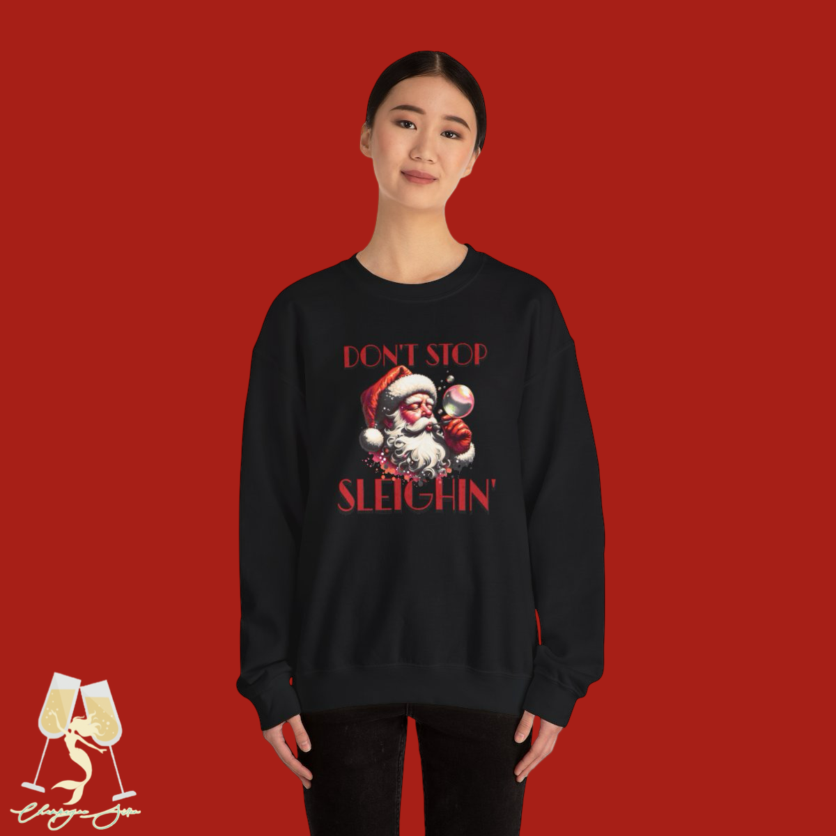 Festive Santa Sweatshirt - Don't Stop Sleighin' , Unisex Polyblend Comfort